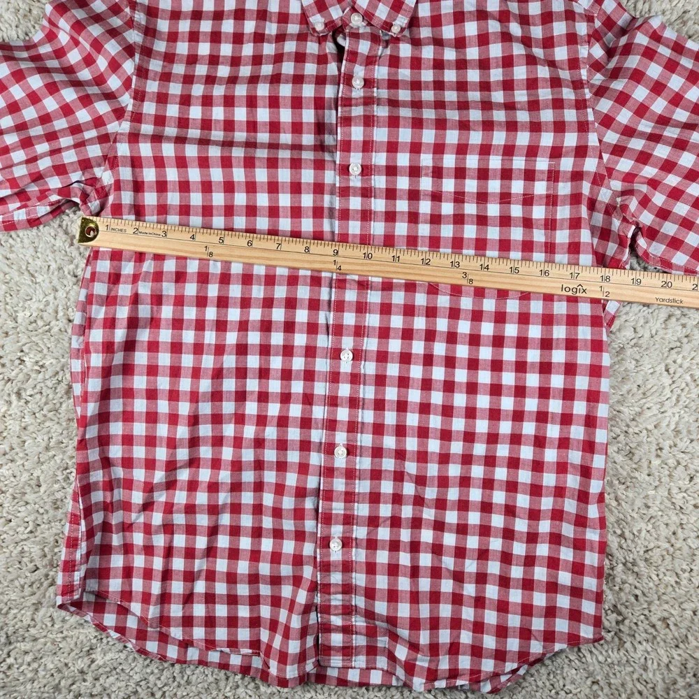 JCrew Mens Secret Wash Stretch Shirt Medium Short Slim Red White Gingham Check